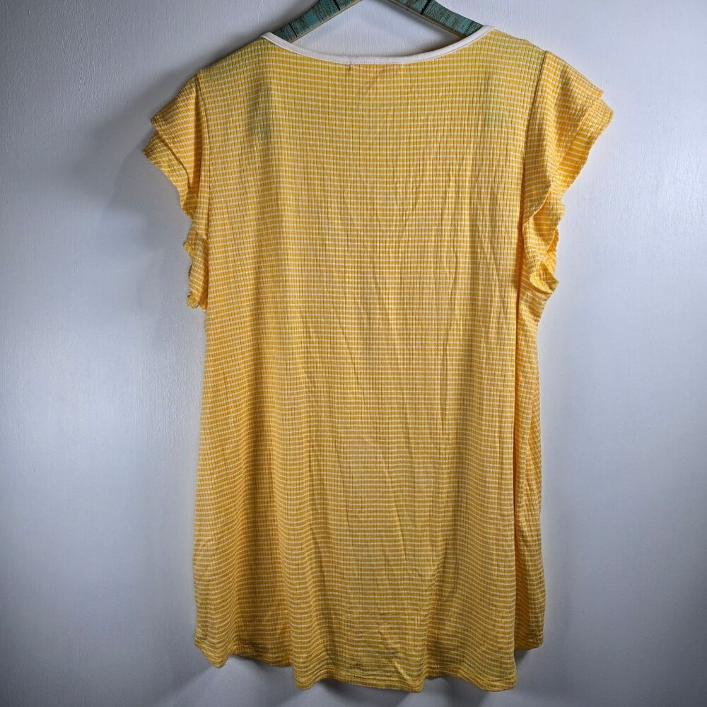 Hailey & Co. Out of Town Ribbed Stripe Flutter Slv Criss Cross V-Neck Top, NWOT - Picture 5 of 6